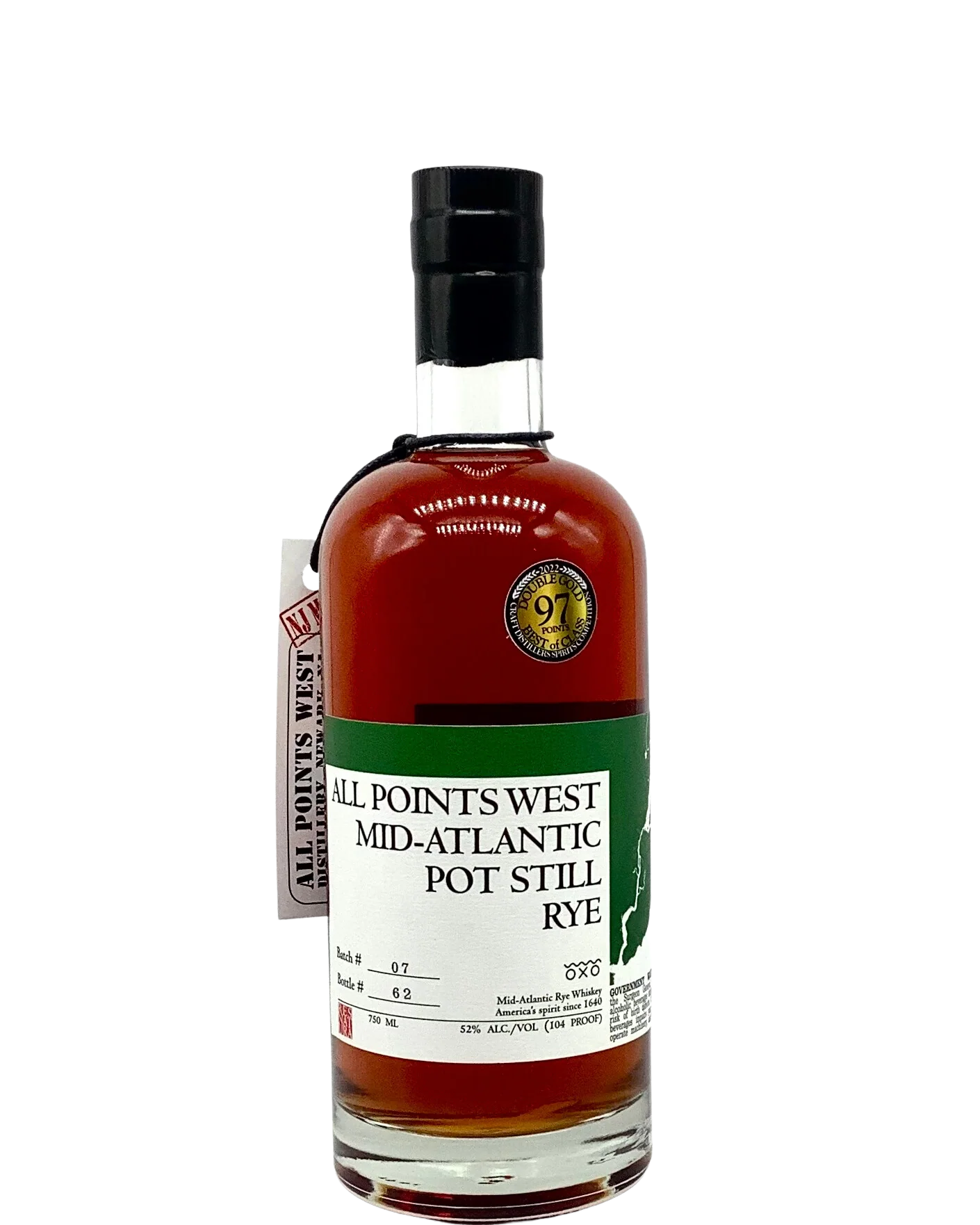 All Points West Distillery Mid-Atlantic Pot Still Rye Whiskey, Newark NJ